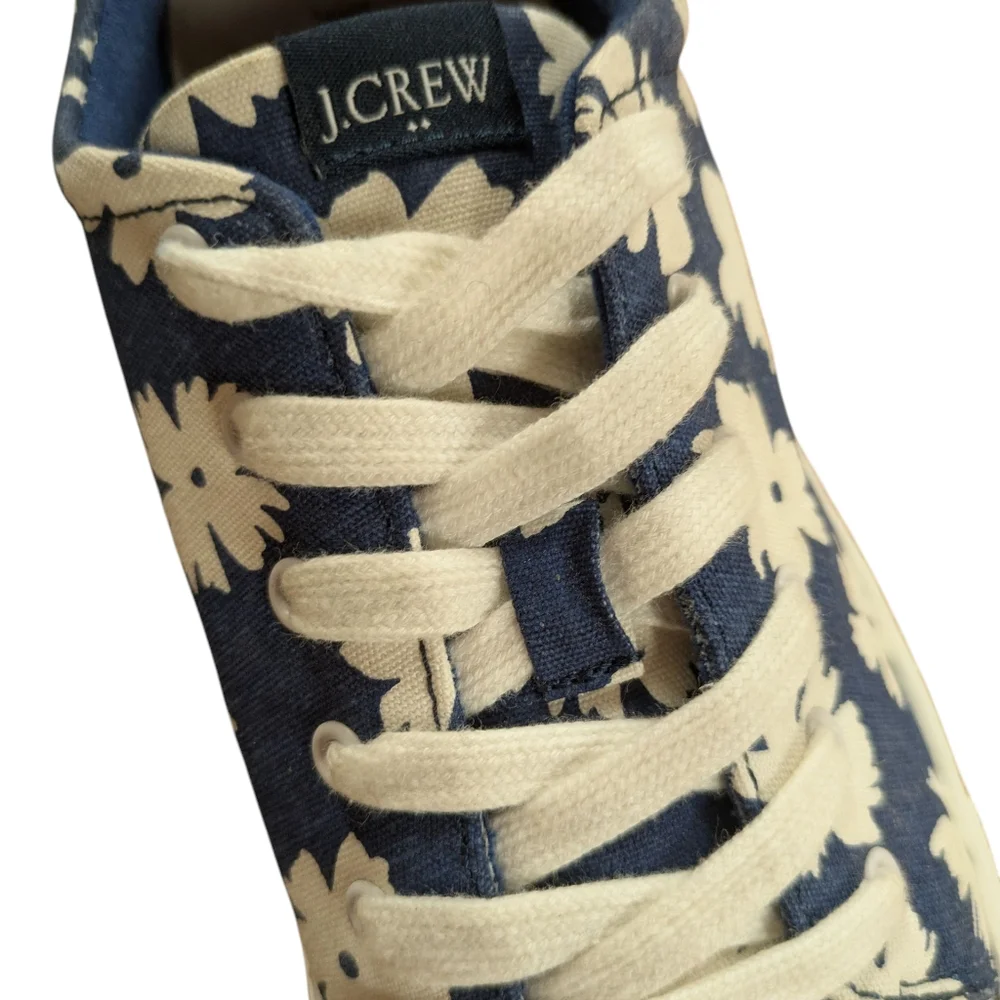 J. Crew Road Trip Printed Navy Floral Canvas Sneakers Size 8